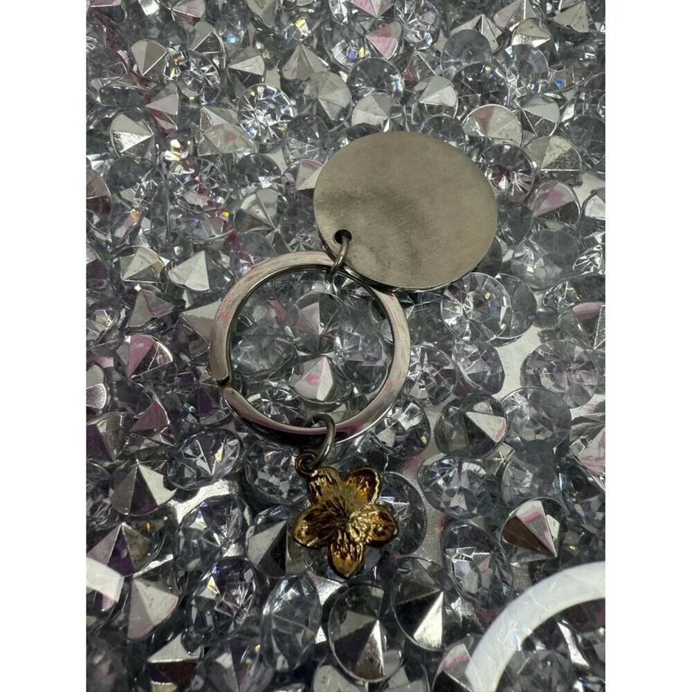 Disney keychain Silver Lilo & Stitch Round Keychain with Pink Flower Charm